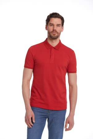 Kırmızı Regular Fit Düz 100% Pamuk Polo Yaka Tişört - Thumbnail