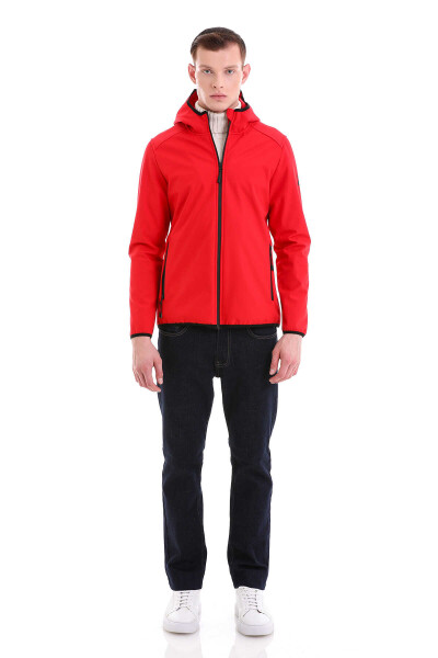 Kırmızı Slim Fit Hakim Yaka Kapüşonlu Polar Mont - 2