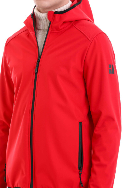 Kırmızı Slim Fit Hakim Yaka Kapüşonlu Polar Mont - 6