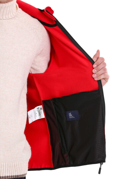 Kırmızı Slim Fit Hakim Yaka Kapüşonlu Polar Mont - 7