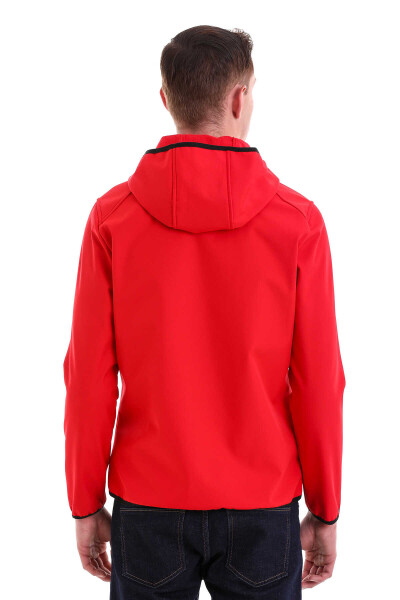 Kırmızı Slim Fit Hakim Yaka Kapüşonlu Polar Mont - 8