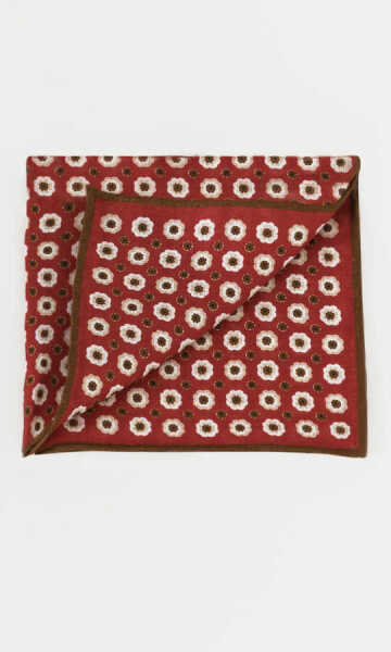 Desenli Kırmızı Keten Mendil - 5