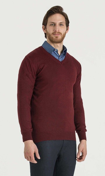 Kırmızı V Yaka Triko - 1