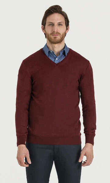 Kırmızı V Yaka Triko - 4