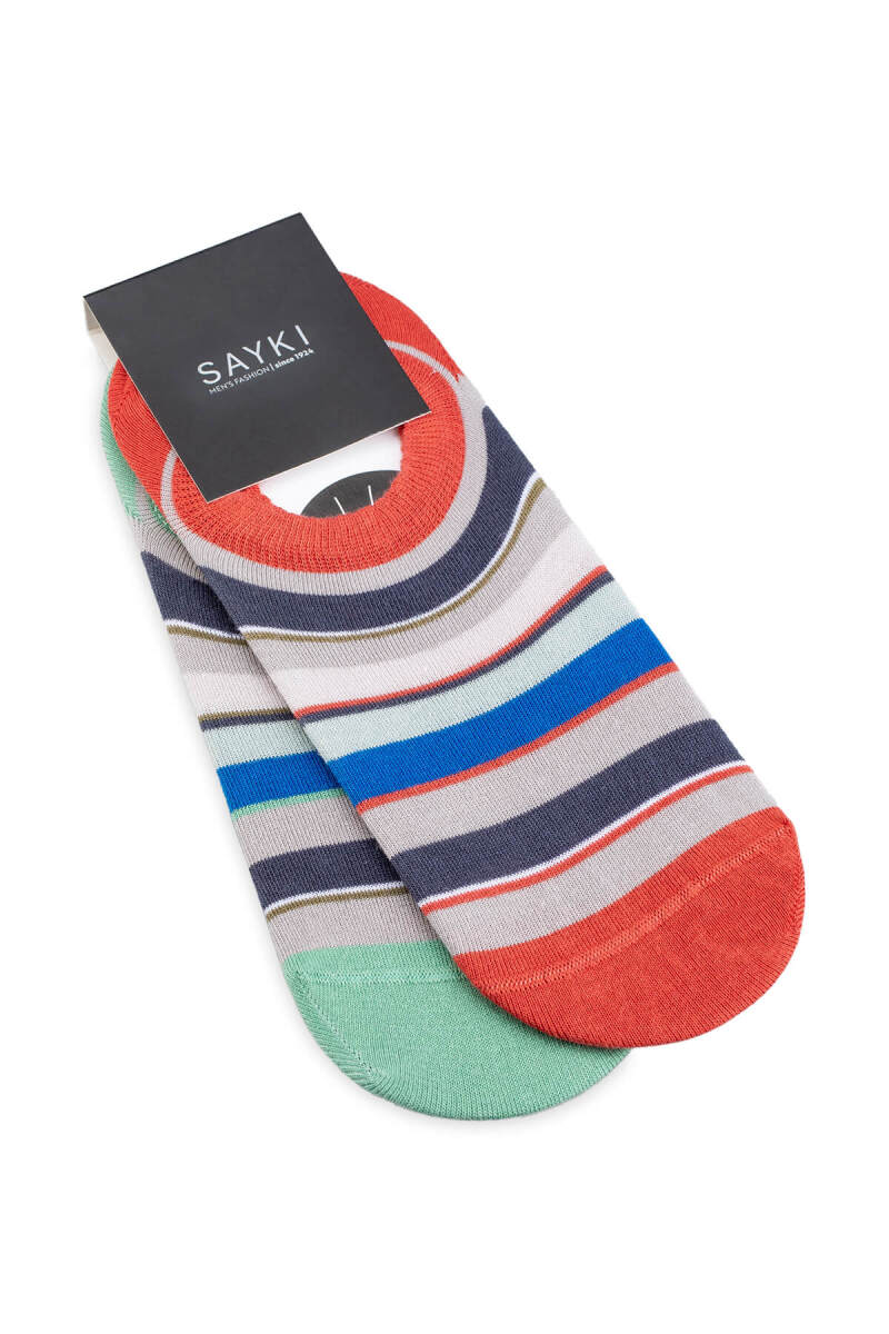 Kırmızı - Yeşil 2'li Çizgili Babet Çorap - Saykı