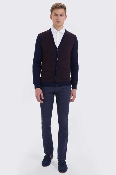 Lacivert - Bordo V Yaka Hırka - 2