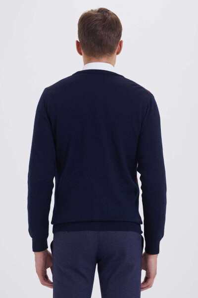 Lacivert - Bordo V Yaka Hırka - 4