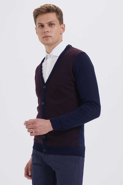 Lacivert - Bordo V Yaka Hırka - 3