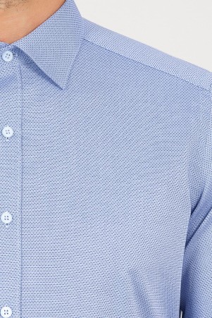 Mavi Slim Fit Desenli 100% Pamuk Uzun Kol Spor Gömlek - Thumbnail