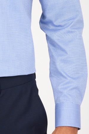 Mavi Slim Fit Desenli 100% Pamuk Uzun Kol Spor Gömlek - Thumbnail
