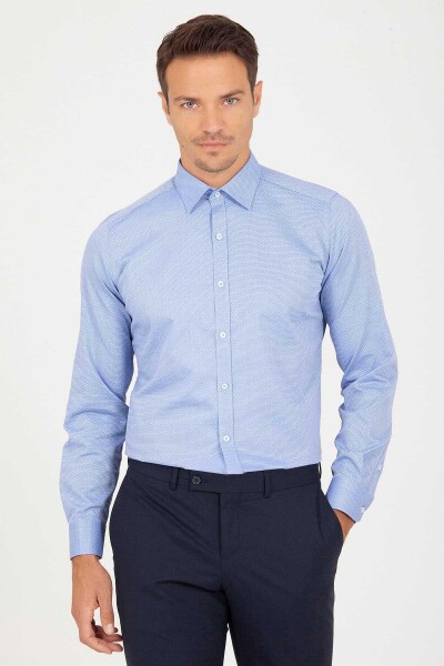 Mavi Slim Fit Desenli 100% Pamuk Uzun Kol Spor Gömlek - 7
