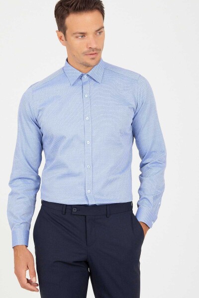 Mavi Slim Fit Desenli 100% Pamuk Uzun Kol Spor Gömlek - 9
