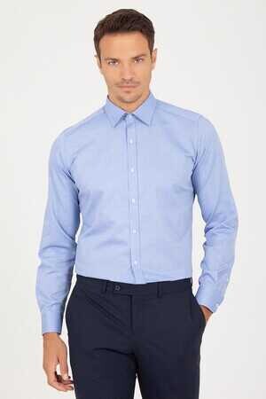 Mavi Slim Fit Desenli 100% Pamuk Uzun Kol Spor Gömlek - 12