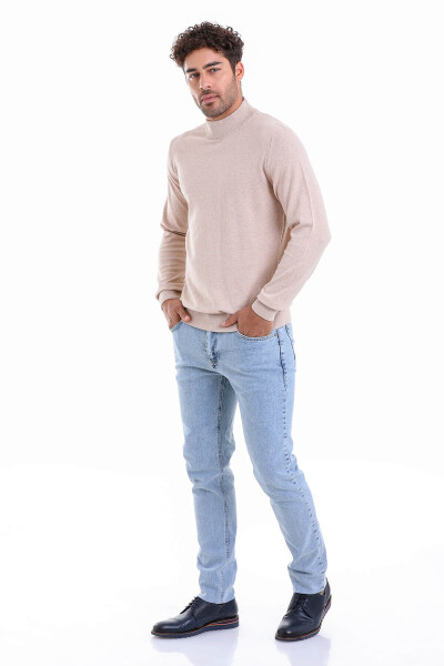 Bej Regular Fit Düz 100% Pamuk Yarım Balıkçı Yaka Triko Kazak - 7