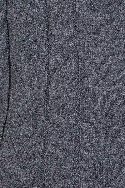 Gri Balıkçı Yaka Desenli Yünlü Triko Kazak - 6
