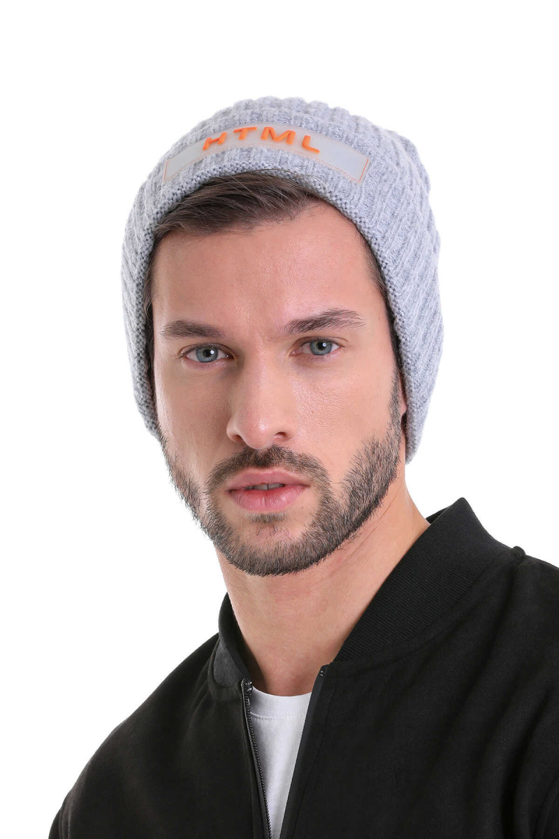 Gri Düz Pamuklu Örgü Bere - HTML