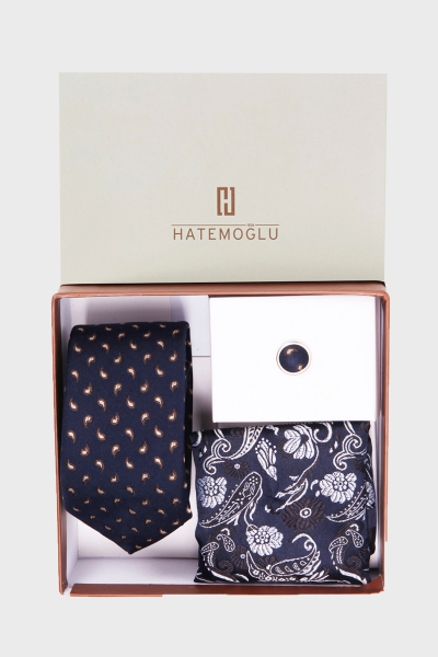 Kahverengi Yaka Pimi Kravat Mendil Set - 2