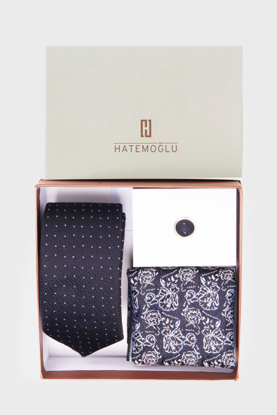 Lacivert Yaka Pimi Kravat Mendil Set - 2