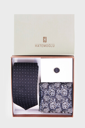 Lacivert Yaka Pimi Kravat Mendil Set - 6
