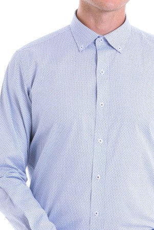 Lacivert Comfort Fit Baskılı 100% Pamuk Düğmeli Yaka Uzun Kollu Casual Gömlek - Thumbnail