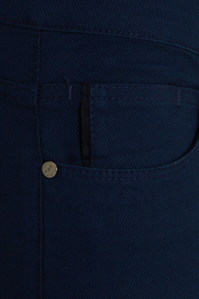 Lacivert Slim Fit Desenli Pamuklu 5 Cep Kanvas Pantolon - 3