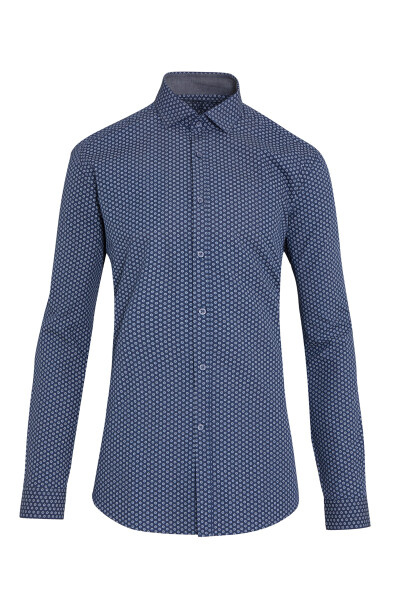 Lacivert Desenli Slim Fit Gömlek - 1
