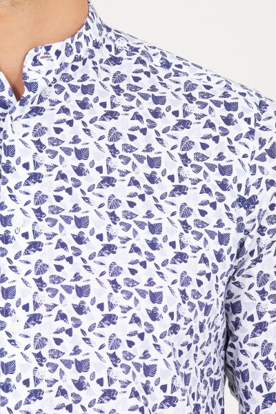 Mavi Slim Fit Keten Gömlek - 4