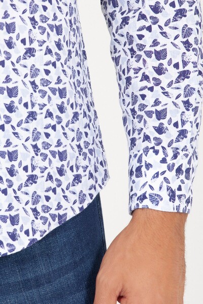 Mavi Slim Fit Keten Gömlek - 5