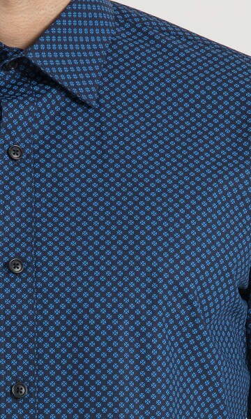 Lacivert Baskılı Slim Fit Gömlek - 5