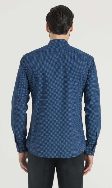 Lacivert Baskılı Slim Fit Gömlek - 4