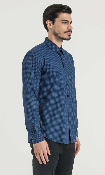 Lacivert Baskılı Slim Fit Gömlek - 3