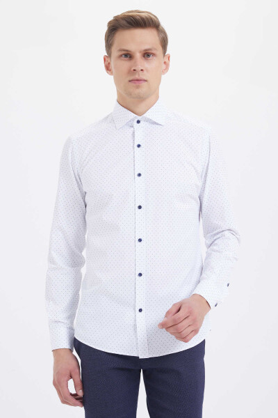 Lacivert Baskılı Slim Fit Gömlek - 1