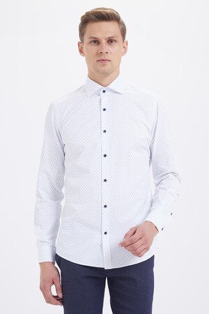 Lacivert Baskılı Slim Fit Gömlek - 5