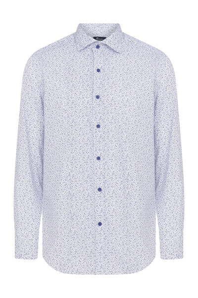 Lacivert Slim Fit Baskılı Pamuklu Uzun Kol Spor Gömlek - 1