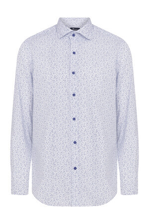 Lacivert Slim Fit Baskılı Pamuklu Uzun Kol Spor Gömlek - 5