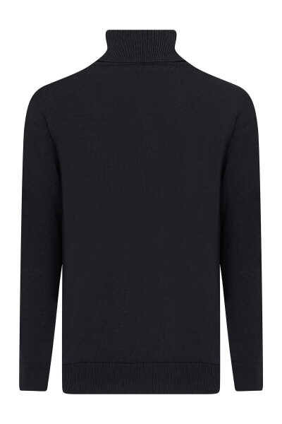 Lacivert Regular Fit Desenli Pamuklu Balıkçı Yaka Triko Kazak - 4