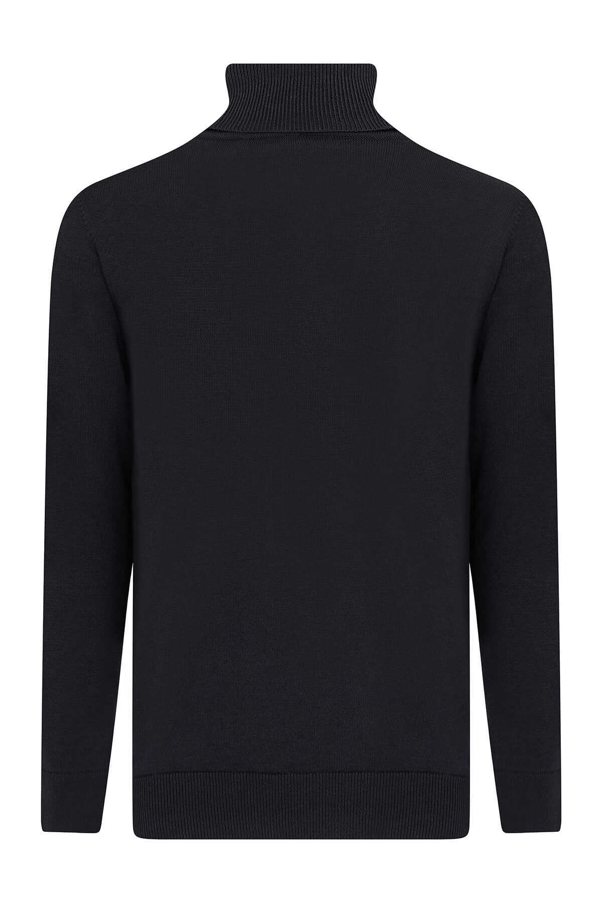 Lacivert Regular Fit Desenli Pamuklu Balıkçı Yaka Triko Kazak - 8