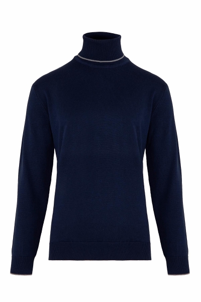 Lacivert Balıkçı Yaka Triko Kazak - 6