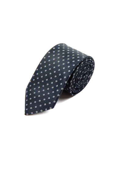 Lacivert Desenli Klasik Micro Kravat - 2