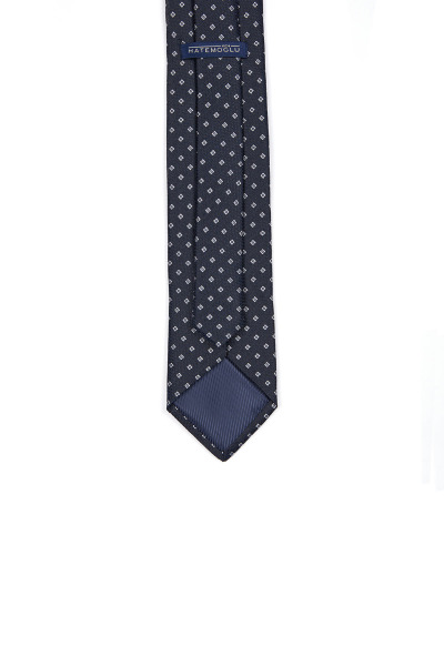 Lacivert Desenli Klasik Micro Kravat - 4