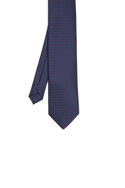 Lacivert Desenli Klasik Micro Kravat - 4