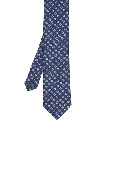 Lacivert Desenli Klasik Micro Kravat - 4