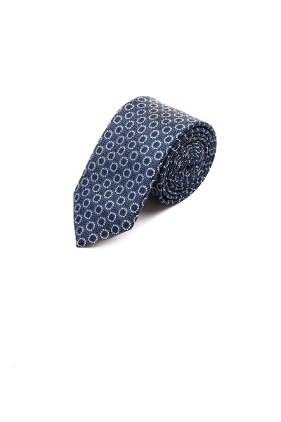 Lacivert Desenli Klasik Micro Kravat - 2