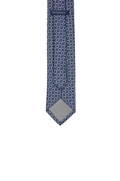 Lacivert Desenli Klasik Micro Kravat - 6