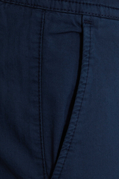 Lacivert Dinamik Fit Düz Pamuklu Yandan Cep Jogger Kanvas Pantolon - 3