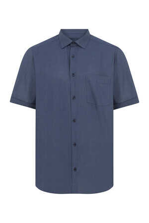 Lacivert Klasik Fit 100% Pamuk Kısa Kol Klasik Gömlek - 3