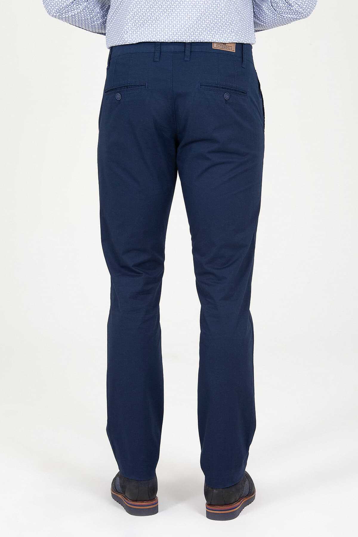 Lacivert Regular Fit Düz Pamuklu Yandan Cep Kanvas Pantolon - 3