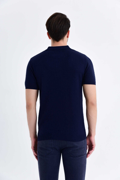 Lacivert Desenli Polo Yaka Tişört - 4