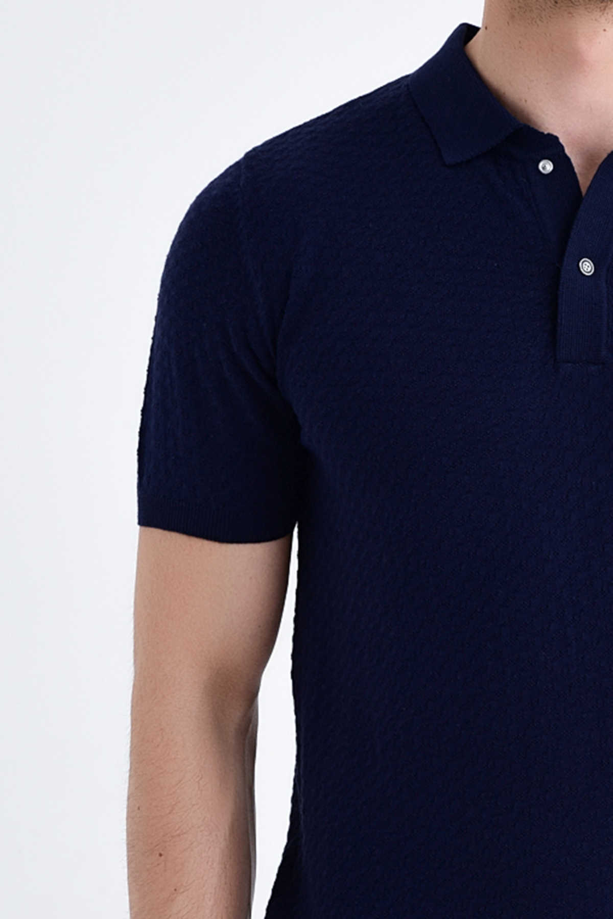 Lacivert Desenli Polo Yaka Tişört - 5