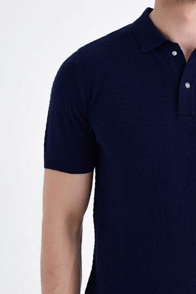 Lacivert Desenli Polo Yaka Tişört - 5